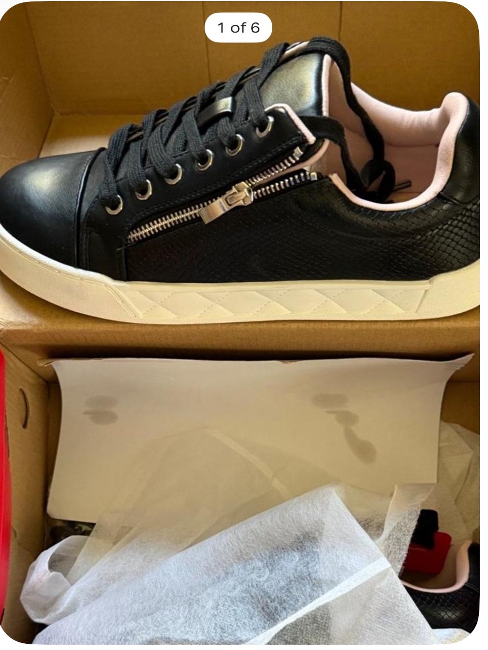 Women's Black Low-Top Lace-Up Sneakers with Pink Lining and Side Zip